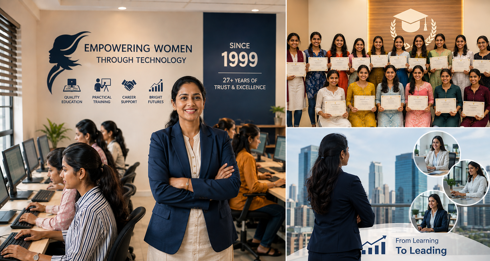 South Indian women learning computers and AI in a modern classroom